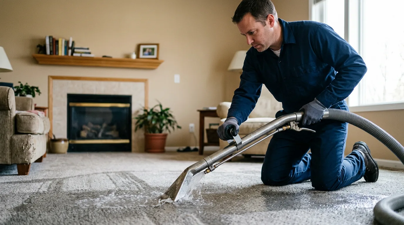 Water damage restoration technician working near Martensdale, IA